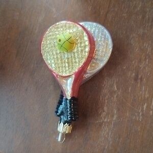 TENNIS FOR TWO RACHET & BALL BLOWN GLASS CHRISTMAS TREE SPORTS ORNAMENT